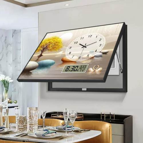 万年历电表箱装饰画带钟表免打孔配电箱遮挡箱现代简约电子钟挂画 - 图0