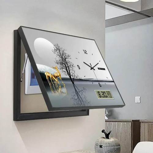 万年历电表箱装饰画带钟表免打孔配电箱遮挡箱现代简约电子钟挂画 - 图1