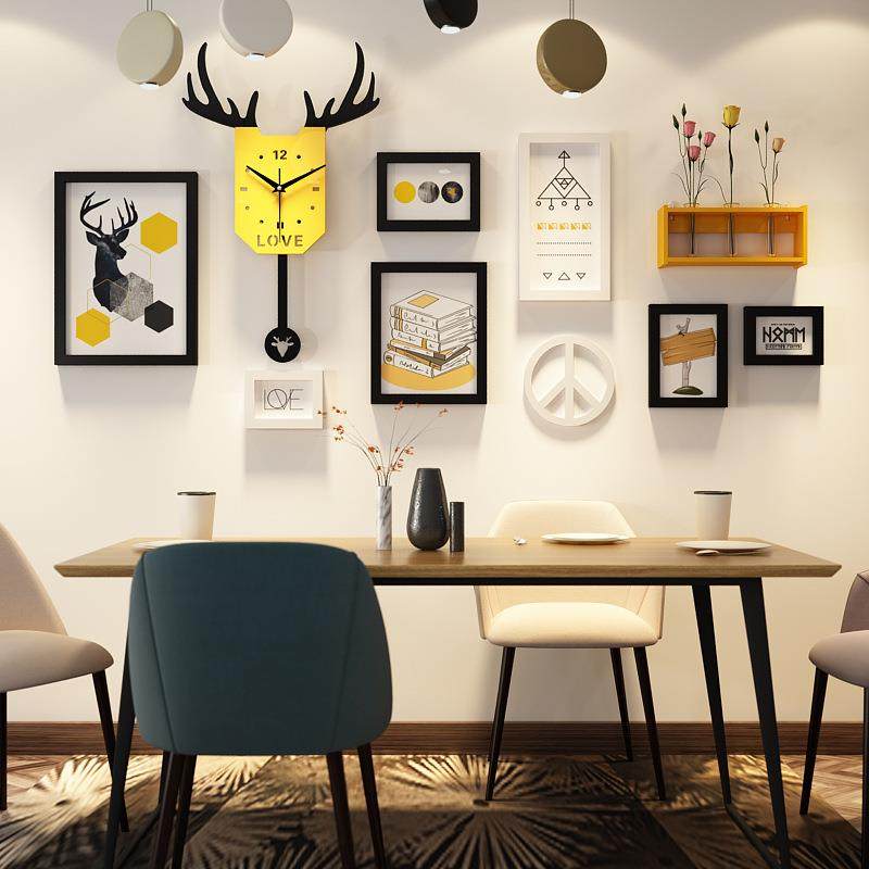 实木_6573_实木照片墙优惠摇摆钟表装饰画北欧相框能换相片真钟表 - 图1