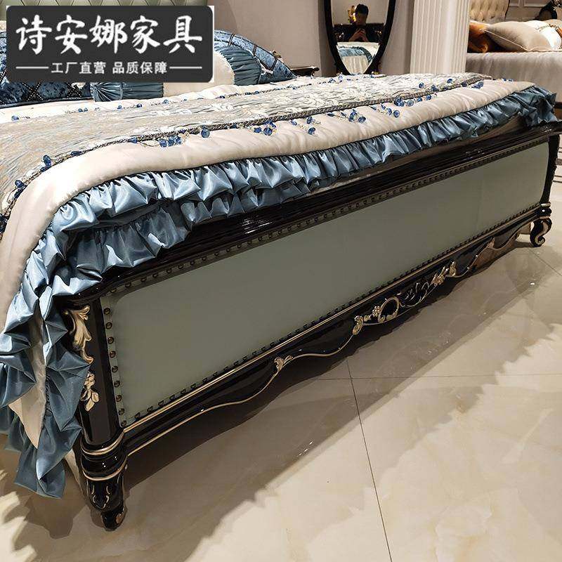 欧式皮艺床卧室新古典实木雕花双人床1.8米奢华公主主卧婚床家具,淘宝优惠券,粉丝福利购,淘宝优惠卷