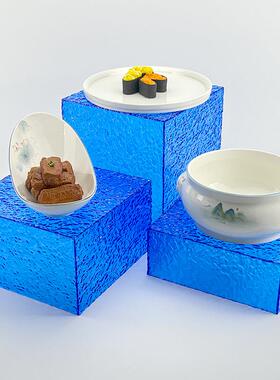 亚饰克明力透蓝F5M8MJS5灰色盒子座装甜底品自助餐明档展示盘支架