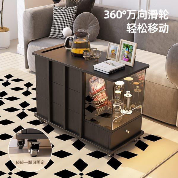 移动茶桌茶台沙发边柜茶水柜黑色边几带轮子餐边柜茶几阳台小茶台,淘宝优惠券,粉丝福利购,淘宝优惠卷