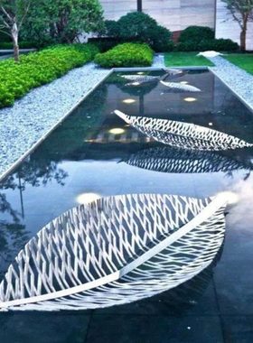 不锈钢树叶雕塑创意真金属铁艺镂空叶子户外水景酒店装饰品摆件