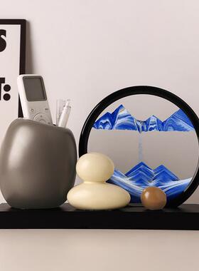 次日达时来运转笔创筒轻奢高级流沙感画摆件办公室桌面毕业礼物送