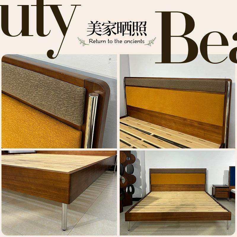 2025新款法式美式复古实木双人床1米8主卧床布艺金属线条大床婚床,淘宝优惠券,粉丝福利购,淘宝优惠卷