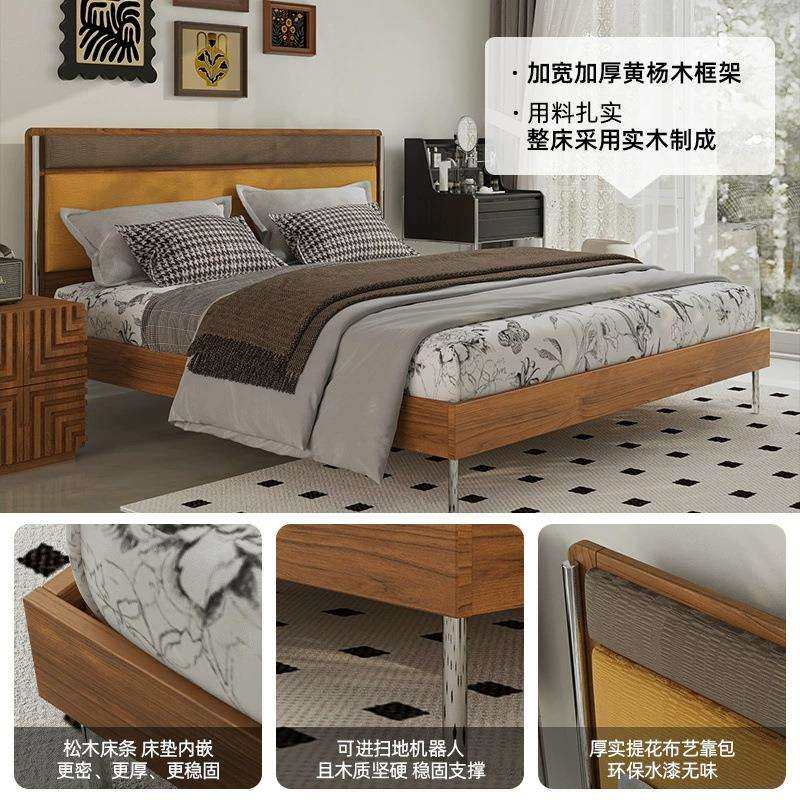 2025新款法式美式复古实木双人床1米8主卧床布艺金属线条大床婚床,淘宝优惠券,粉丝福利购,淘宝优惠卷