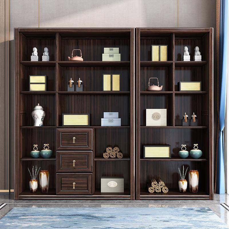 新中式乌金木全实木家用书柜组合落地简约书橱带书架玻璃门储物柜,淘宝优惠券,粉丝福利购,淘宝优惠卷