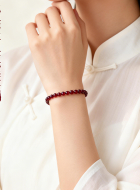 槿泽祥天然石榴石红绳手链马年