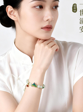 老矿和田玉纯银福牌手链送妈妈