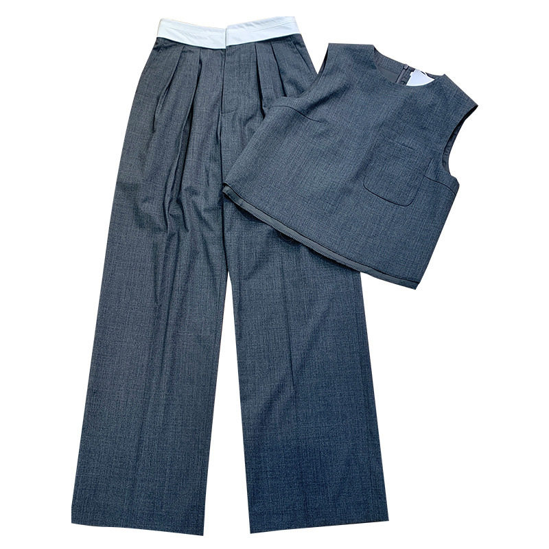 现货WANGE   一片式天丝休闲套装夏装无袖背心高腰阔腿西裤两,淘宝优惠券,粉丝福利购,淘宝优惠卷