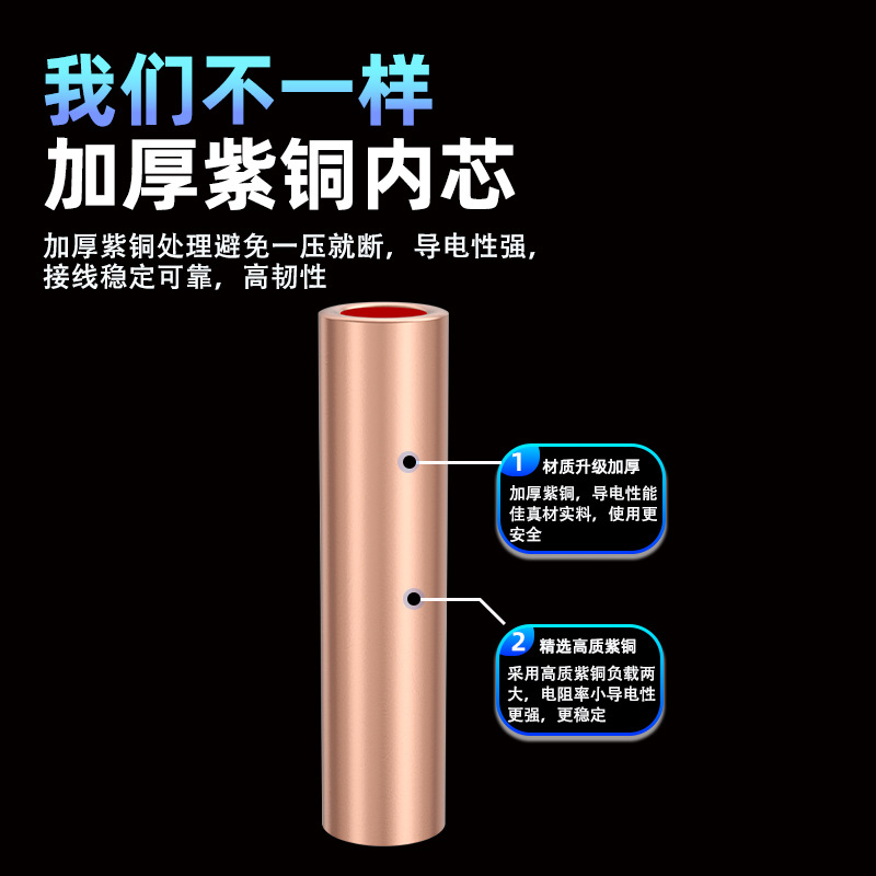 GT铜管2.5/4/6/10/16/25/50平方 冷压接线端子紫铜连接管电线对接 - 图0