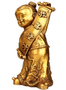 纯舟  纯铜招财童子摆件善财童子龙女金童玉女旺财家居摆设