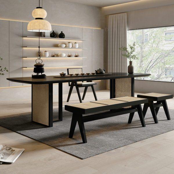 侘寂风藤编实木泡茶桌简约功夫茶大板茶台办公室新中式茶桌椅组合,淘宝优惠券,粉丝福利购,淘宝优惠卷