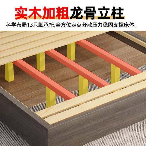 床实木床1米8双人床卧室床出租房用软包床1.5m储物床1米2单人床架 - 图2