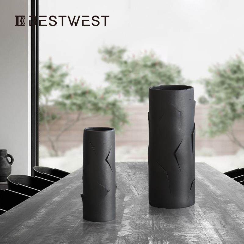 博西家居插花摆件简约奢现代爆款花瓶网花瓶红客厅口轻感敞口陶,淘宝优惠券,粉丝福利购,淘宝优惠卷