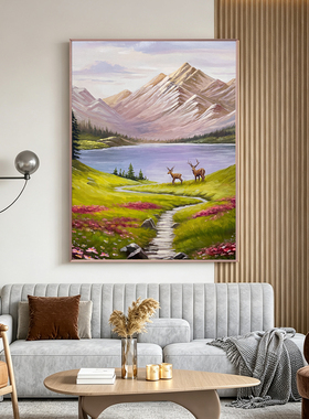 轻奢现代纯手绘金山油画挂画客厅装饰画高级感立体肌理风景画手工