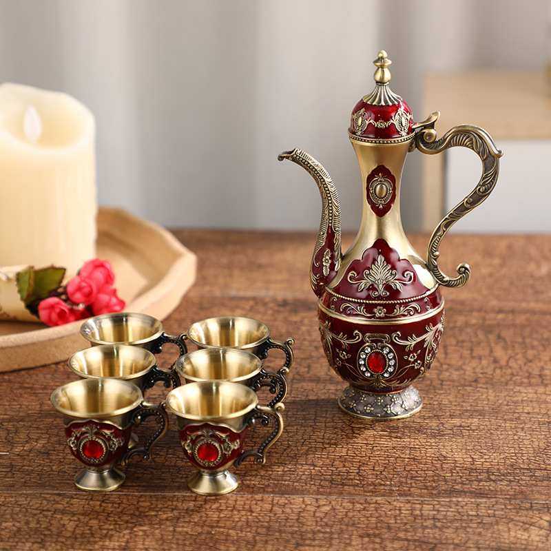轻奢复古小欧式酒具 红宝石镶嵌合金酒具套装 酒店宴会酒壶酒杯,淘宝优惠券,粉丝福利购,淘宝优惠卷