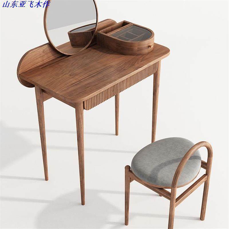 现代简约实木化妆台北欧黑胡桃木化妆桌卧室小户型收纳梳妆台轻,淘宝优惠券,粉丝福利购,淘宝优惠卷