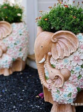 花大象户外阳台门造景装饰摆件院布置园一对花别墅10071866口创意