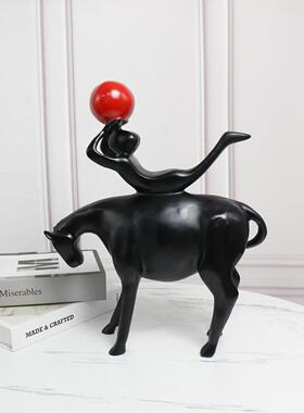 件现代简塑约新中式牧马人售摆雕样板房楼处书-房客厅软装饰品