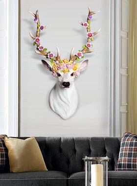 欧式复古饰仿真居动物模鹿型梅花ZJ32053挂头壁面挂件树脂工艺品