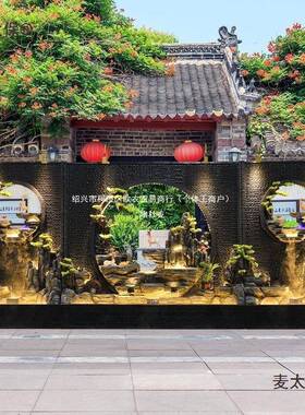 水幕墙流水屏庭户外玄关隔断麦太保鱼院鱼缸造景大假风山喷泉池景