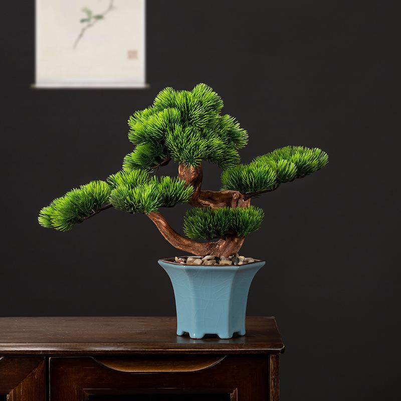 仿真绿植假树盆栽迎客松盆景办公室玄关客厅酒店装饰品新中式摆件,淘宝优惠券,粉丝福利购,淘宝优惠卷