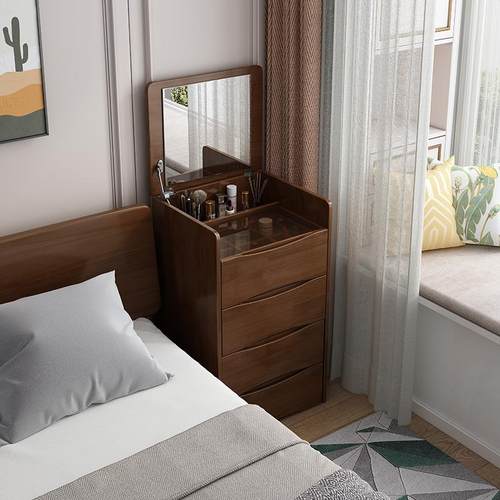 北欧床头梳妆台实木现代简约小户型节省空间床头柜斗柜化妆桌一体 - 图2
