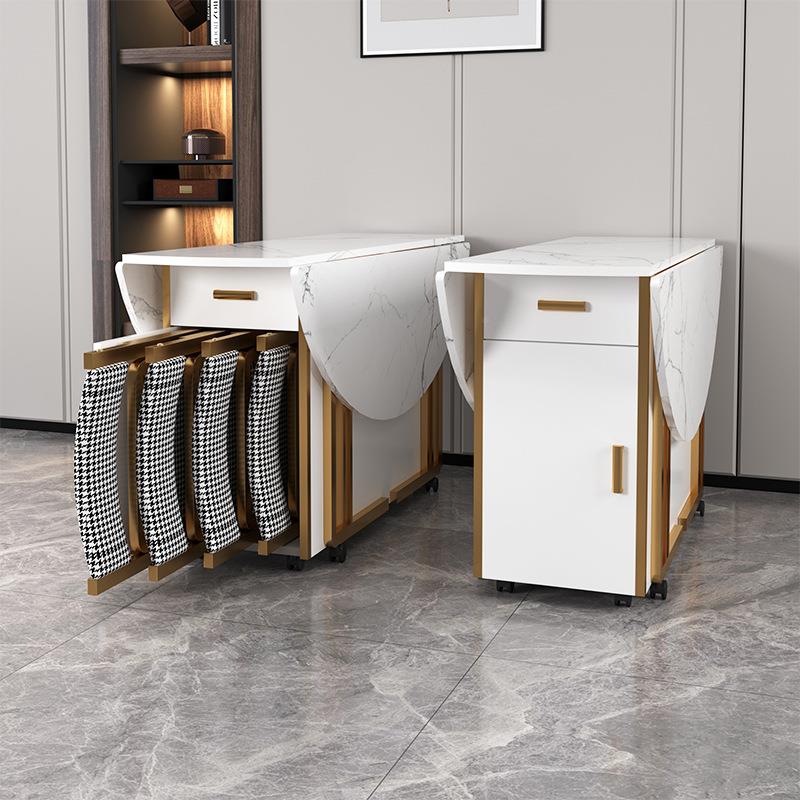 轻奢能折叠餐功桌人椅组合家用67862744多小户型移动伸缩台圆桌10 - 图0