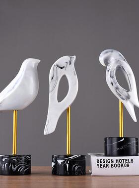 BKD2875创意大理底座小鸟办室桌摆件工艺品摆件现公代简约面室石