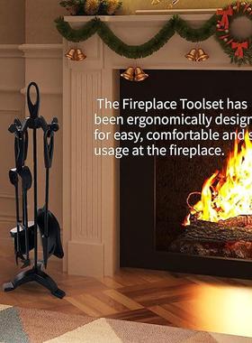 件FT19B壁炉工5具套装火套装盆火柴火工具铲子钳子刷子户室内外配