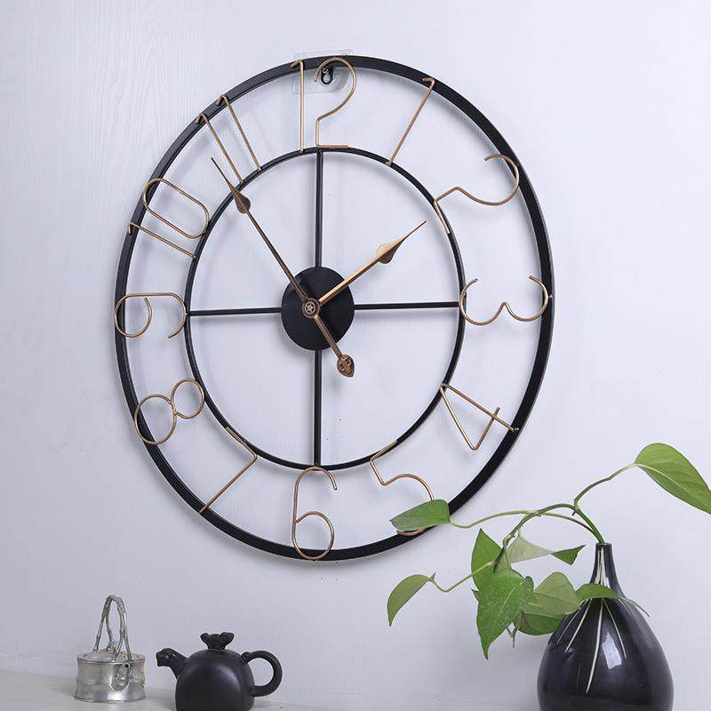 现代简约客厅装饰壁钟铁艺数字静音挂钟24寸圆形大钟艺术钟表 - 图2