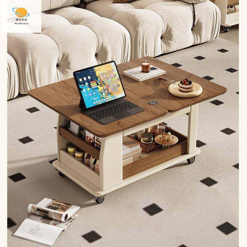 中古风新款实木折叠桌茶几卧室可移动小户型多功能小推车沙发边几,淘宝优惠券,粉丝福利购,淘宝优惠卷