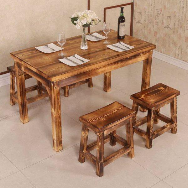 实木餐桌椅组合长方形4人吃饭桌子碳化快餐桌椅烧烤面馆饭店家用,淘宝优惠券,粉丝福利购,淘宝优惠卷