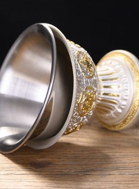 尼泊尔供水杯供酒西藏七供水碗八吉祥八供杯财神圣水杯不锈钢内胆