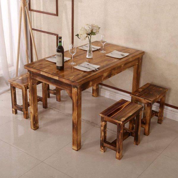 实木餐桌椅组合长方形4人吃饭桌子碳化快餐桌椅烧烤面馆饭店家用,淘宝优惠券,粉丝福利购,淘宝优惠卷