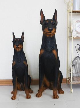 杜宾犬彷真狗摆件树脂工艺品创意软装家居客厅装饰品宠物模型雕塑