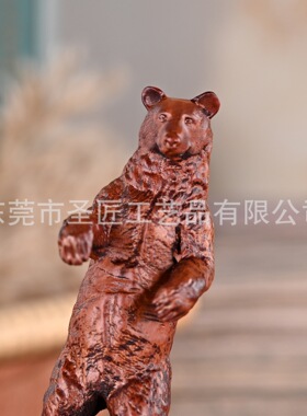 实木雕刻工艺品小棕熊桌面摆件立体卡通小动物木制家居客厅装饰品