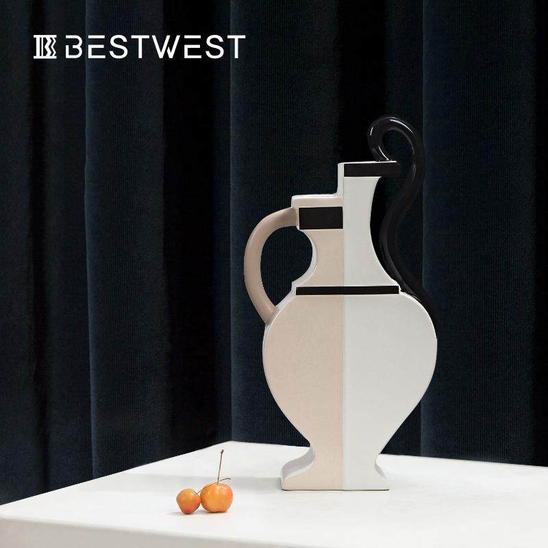 博西家居后现代釉面彩绘双耳陶瓷花瓶摆件创意家居玄关客厅花器,淘宝优惠券,粉丝福利购,淘宝优惠卷