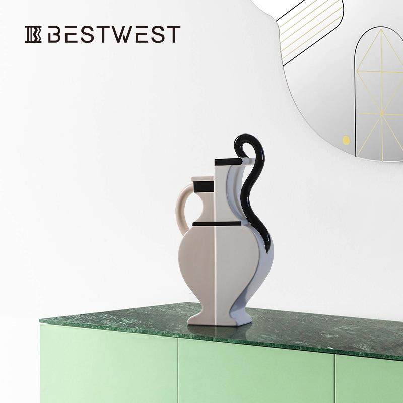 博西家居后现代釉面彩绘双耳陶瓷花瓶摆件创意家居玄关客厅花器,淘宝优惠券,粉丝福利购,淘宝优惠卷