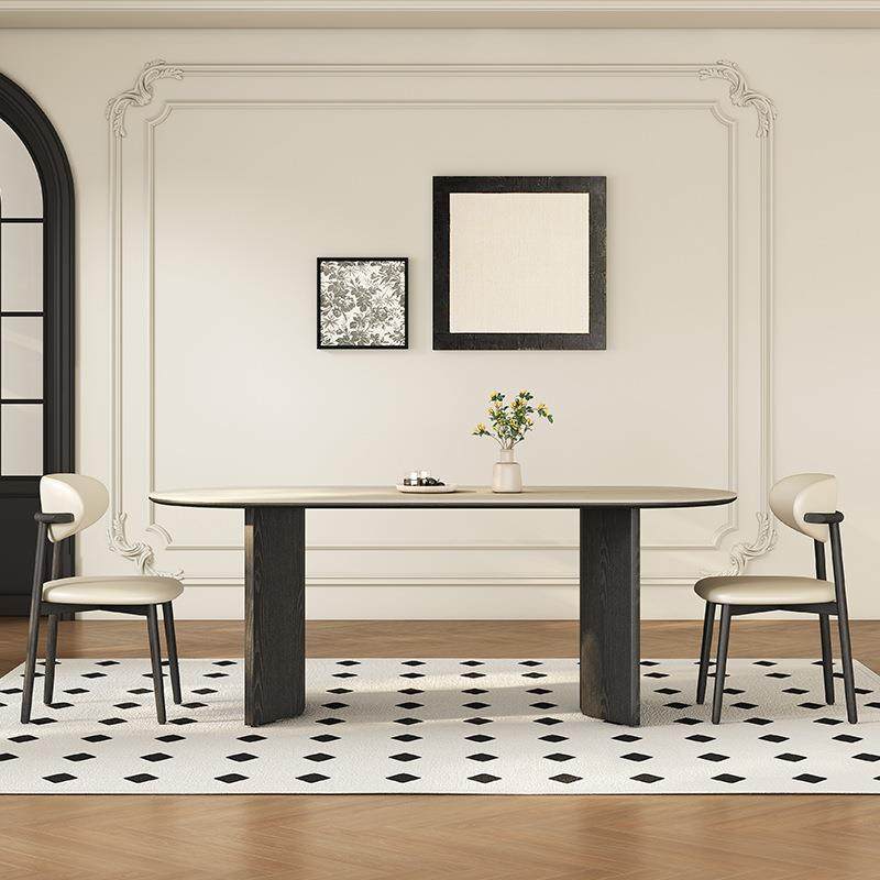 德利丰洞石岩板餐桌椭圆形实木餐桌复古法式饭桌子现代简约小户型,淘宝优惠券,粉丝福利购,淘宝优惠卷