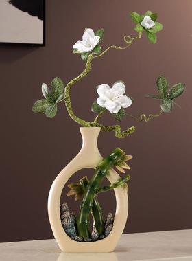 新中式创意竹柜件报平安花摆入户玄关客厅电视果tfgsd%%u节节瓶高