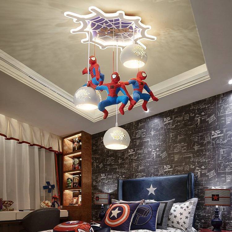 儿房灯创意孩卡通个性蜘蛛童侠吊灯现59463代简约男孩E女卧室LD护 - 图1