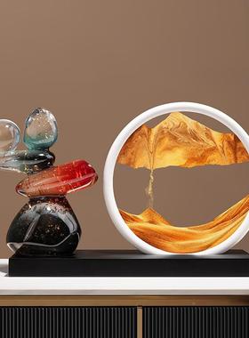 新中式250723-0时来运转流沙客厅轻奢画高摆档办公室玄关电件视柜