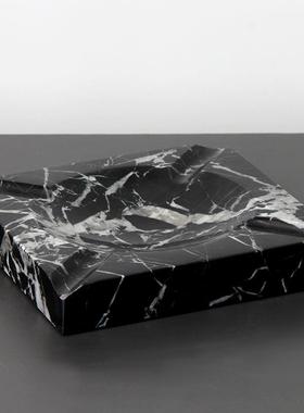 现代简约轻奢天然黑白件根大理烟石缸摆样板房FSR600酒店大厅餐桌