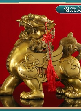 黄铜貔貅摆件一对镇招财宅皮丘铜制开过麒麟瑞兽光客厅办公室开业