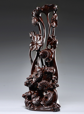 黑檀木雕刻年年有鱼根雕红木家居客厅玄关摆件装饰工艺品乔迁送礼