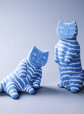 式创意板树脂茶条纹猫摆件样房电欧DVC视柜几客厅玄酒柜关家居装