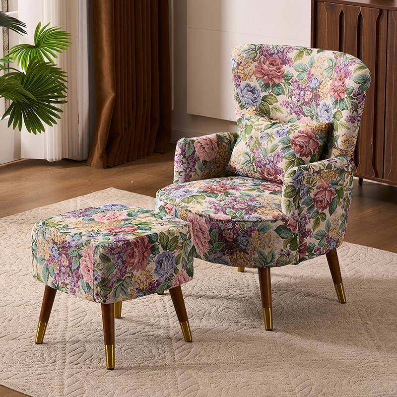 美式复古田园风单人沙发客厅阳台卧室提花布艺高背懒人沙发老虎椅,淘宝优惠券,粉丝福利购,淘宝优惠卷