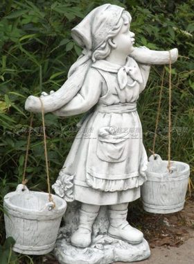 欧式玻璃钢人物雕塑艺术品客厅户外落地摆设可定制作挑水女孩乡村